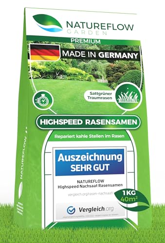 Rasen Nachsaat 1kg - Rasensamen schnellkeimend aus Deutschland für 40qm - Zuverlässige Rasennachsaat - Rasensaat zur Reparatur für Ihren Traumrasen von NATUREFLOW