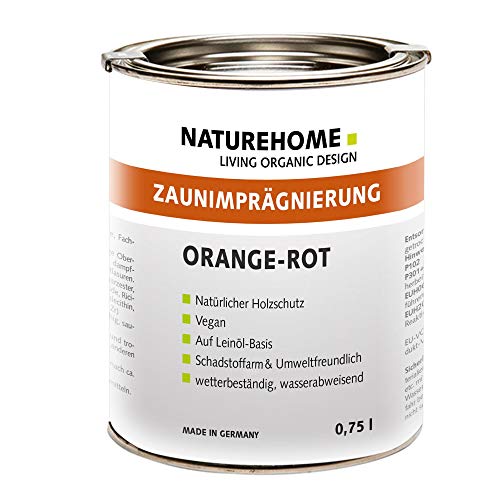 NATUREHOME Holzimprägnierung außen 0,75l Orangerot Bio-Holzschutz für Zäune und Spielgerät, Pflanzkästen, Tierhäuser UVM von NATUREHOME