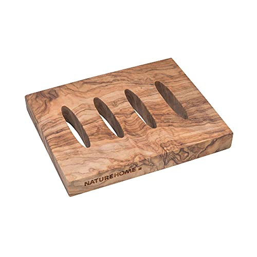 NATUREHOME Olivenholz Seifenschale Reine Bio Holz Schale eckig - 10x12x1,5 cm Aufbewahrung für Seife Seifenhalter im Badezimmer von NATUREHOME