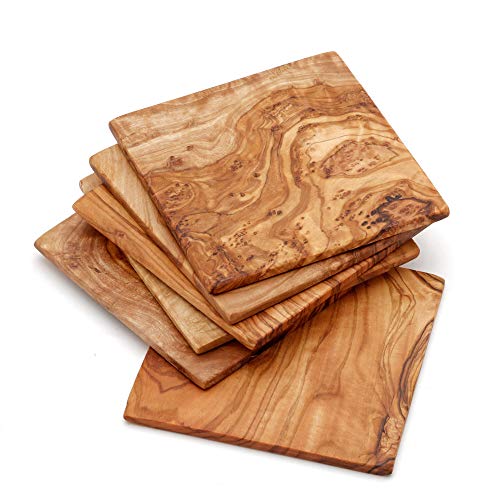 NATUREHOME Raclette Untersetzer aus Olivenholz 6 Stück massiv 9x9x1cm von NATUREHOME