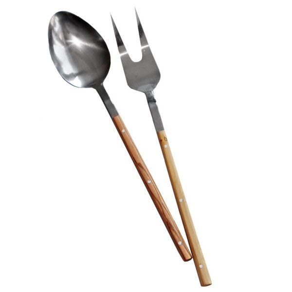 NATUREHOME Salatbesteck Edelstahl mit Olivenholzgriff Design Handarbeit 30 cm von NATUREHOME
