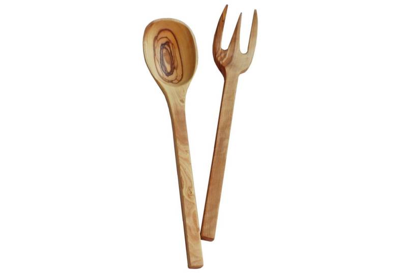 NATUREHOME Salatbesteck Salatbesteck 2tlg. Olivenholz Rustikal 30 cm (2-tlg), Handarbeit, Vegan, Nachhaltig von NATUREHOME