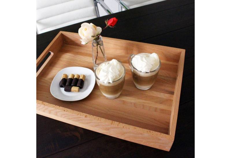 NATUREHOME Tablett Holztablett Serviertablett Küchentablett 50x35x7 cm, Buchenholz, (1-tlg., Olivenholz / Buchenholz / Eichenholz / Nussbaumholz), Massivholz, Handarbeit von NATUREHOME