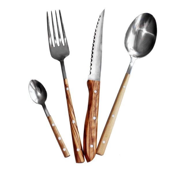 NATUREHOME Tafelbesteck Edelstahl mit Olivenholzgriff Design Handarbeit von NATUREHOME