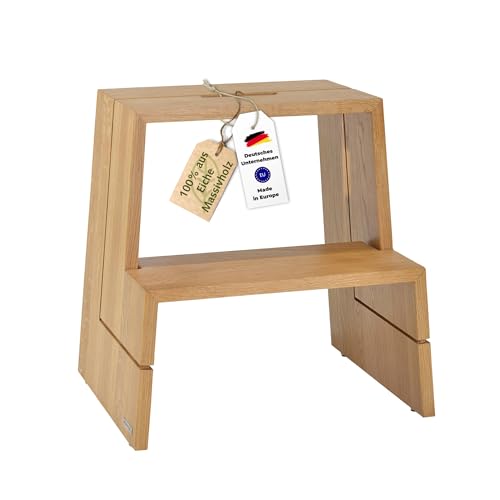 Exklusiver Tritthocker Design von NATUREHOME: Nachhaltig, Massiv und Langlebig – EIN Meisterwerk aus Eichen-Holz, geölt 46 x 38 x 46 cm mit Tragegriff von NATUREHOME
