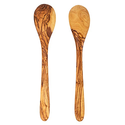 NATUREHOME Olivenholz Salatbesteck Küchenhelfer - 30 cm Küchenset 2tlg. mediterranes Besteck für Salate aller Art von NATUREHOME