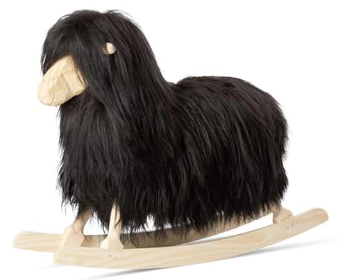 Rocking Sheep Schaukelschaf - Langhaar | Handgefertigt in Dänemark | Größe: 85x25x60cm | Mit echtem Schaffell bedeckt | FSC-zertifiziertes Holz | Dänischer Designklassiker | Farbe: Blacky von NATURES Collection