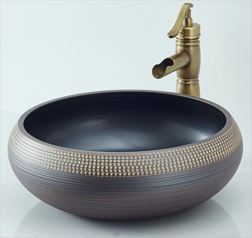 NATURFLAIR FCH433 Bathroom Ceramic Wash Basin, Countertop Washbasin, Round 420 x 150 mm, Handmade Wash Basin von NATURFLAIR