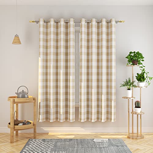 NATUS WEAVER Buffalo Vorhänge, kariert, 183 cm lang, Keller, Beige und Weiß, Gingham, kariert, Küchenfenster, Vorhang, Wohnzimmer, Schlafzimmer, Ösen, Fensterbehandlung, 2 Paneele von NATUS WEAVER