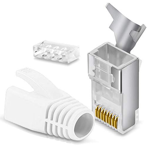 1x Netzwerkstecker CAT7 CAT6A CAT5 RJ45 LAN Netzwerk DSL Crimp Stecker vergoldete Kontakte Einführhilfe Knickschutz geschirmt AWG22/23 ProfiPatch von NAUC