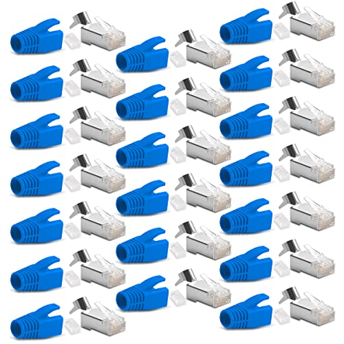 20x Netzwerkstecker CAT7 CAT6A CAT5 RJ45 LAN Netzwerk DSL Crimp Stecker vergoldete Kontakte Einführhilfe Knickschutz geschirmt AWG22/23 ProfiPatch 20x Netzwerkstecker CAT7 CAT6A CAT5 RJ45 LAN Netzwerk DSL Crimp Stecker vergoldete Kontakte Einführhilfe Knickschutz geschirmt AWG22/23 ProfiPatch von NAUC