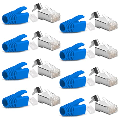 8X Netzwerkstecker CAT7 CAT6A CAT5 RJ45 LAN Netzwerk DSL Crimp Stecker vergoldete Kontakte Einführhilfe Knickschutz geschirmt AWG22/23 ProfiPatch von NAUC