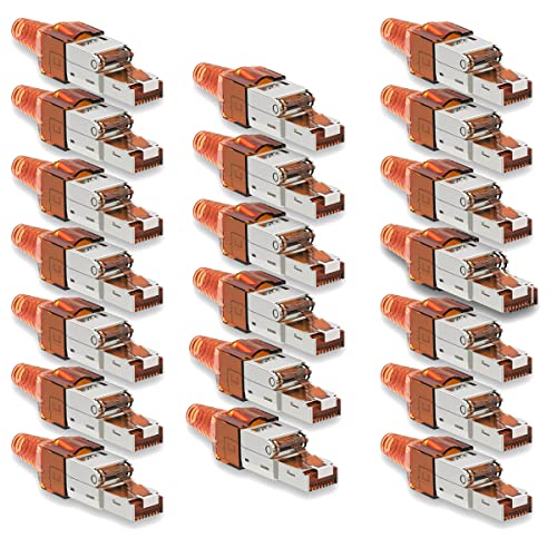 NAUC CAT 7 RJ45 Netzwerkstecker - 20x RJ45 Stecker Steckverbinder - mit Zugentlastung - geschirmt - werkzeuglos - CAT 7 CAT7 LAN Netzwerkkabel Stecker von NAUC