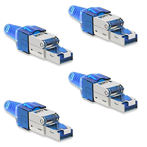 NAUC CAT 7 RJ45 Netzwerkstecker - 4X RJ45 Stecker Steckverbinder - mit Zugentlastung Blau - geschirmt - werkzeuglos - CAT 7 CAT7 LAN Netzwerkkabel Stecker von NAUC