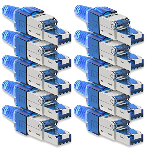 NAUC Netzwerkstecker Blau Cat 7 CAT7 werkzeuglos RJ45 LAN Kabel Stecker ohne Werkzeug werkzeugfrei kompatibel mit CAT6 CAT6a CAT5 Verlegekabel Patchkabel Netzwerkkabel 10 Stück von NAUC