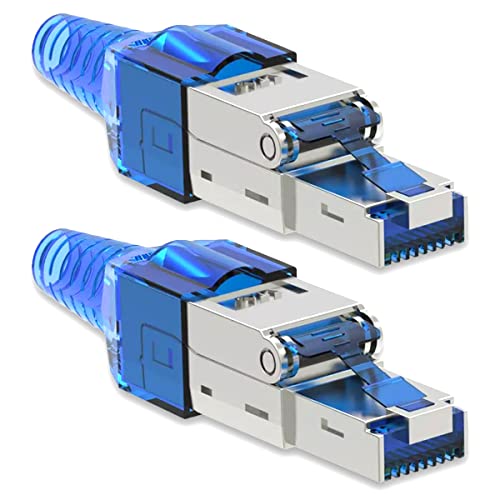 NAUC Netzwerkstecker Blau Cat 7 CAT7 werkzeuglos RJ45 LAN Kabel Stecker ohne Werkzeug werkzeugfrei kompatibel mit CAT6 CAT6a CAT5 Verlegekabel Patchkabel Netzwerkkabel 2 Stück von NAUC