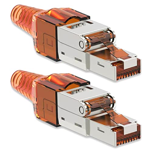 NAUC Netzwerkstecker Cat 7 CAT7 werkzeuglos RJ45 LAN Kabel Stecker ohne Werkzeug werkzeugfrei kompatibel mit CAT6 CAT6a CAT5 Verlegekabel Patchkabel Netzwerkkabel 2 Stück von NAUC