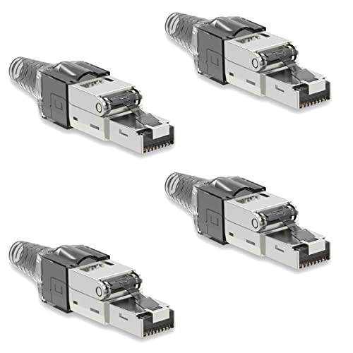 NAUC CAT 7 RJ45 Netzwerkstecker - 4X RJ45 Stecker Steckverbinder - mit Zugentlastung Grau - geschirmt - werkzeuglos - CAT 7 CAT7 LAN Netzwerkkabel Stecker von NAUC