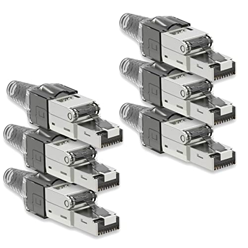 NAUC CAT 7 RJ45 Netzwerkstecker - 6X RJ45 Stecker Steckverbinder - mit Zugentlastung Grau - geschirmt - werkzeuglos - CAT 7 CAT7 LAN Netzwerkkabel Stecker von NAUC