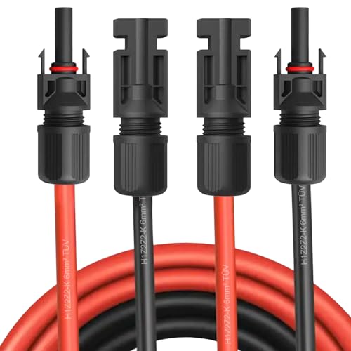 NAUC Solar Verlängerungskabel für Solarpanel - Solarstecker 1500V Solarkabel für Solarmodule - Photovoltaik-Stecker - Kabel 4 mm² / 6 mm² - TÜV, Kabelquerschnitt:6mm², Länge:2X 1m incl. Stecker von NAUC