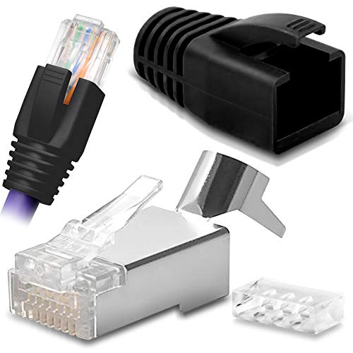 Netzwerkstecker Netzwerk DSL Stecker CAT7 CAT7A CAT6 CAT6A CAT5 RJ45 DSL LAN vergoldete Kontakte Knickschutz, Farbe:Schwarz, Stückzahl:10 Stück von NAUC