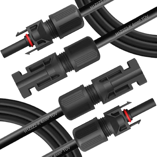 NAUCI Solar Verlängerungskabel für Solarpanel - Solarkabel mit Stecker/Buchse - Solarstecker -Stecker Kabel 4 mm² / 6 mm², Steuersatz:0% gem. § 12 Abs. 3 UStG, Kabellänge:2X 1M 4mm² von NAUCI