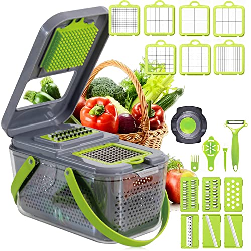 NAUDILIFE Mandoline Slicer, 2023 Neuestes Design Gemüseschredder, Multifunktions-Gemüseschneider, verstellbarer Gemüseschneider, Kartoffelschneider, inklusive sauberer Bürste und Handschutz von NAUDILIFE