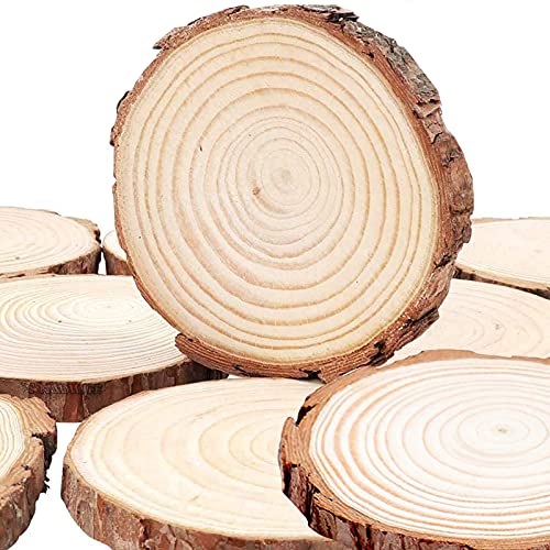 NAUDILIFE Naturbelassene Holzscheiben (12Stk) - Unbehandelte Baumstamm Scheiben Rund mit 9-10cm Durchmesser 10mm dick, Rustikale Holzplatten Natur mit Rinde für DIY, Deko, Basteln, Hochzeit von NAUDILIFE