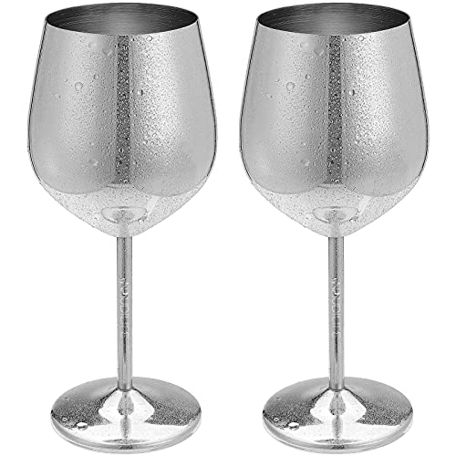 NAUDILIFE WeingläSer 2er Set Aus Edelstahl Kupfer, Metall Weinglas Rotwein Kelch, Cocktail Becher, Weisswein Sektgläser Edelstahl, Silber 500ml Rotweingläser 2 Stück von NAUDILIFE