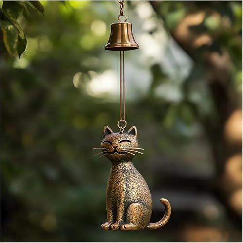 Katzen-Windspiel, einzigartige Retro-Kupfer-Katzenglocke, Gartendekoration, Outdoor-Geschenk, Windspiel für Katzenliebhaber, Frauen, hängende Gedenk-Ornamente, Windspiele, Glocke, für den Außenbereich von NAUXIU
