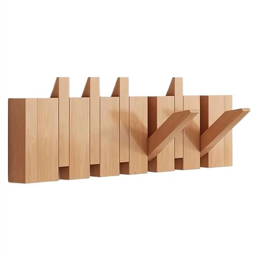 NAUXIU Wandmontierte Klaviergarderobe, Garderobenleiste, Wandhalterung, herunterklappbare Hakenleiste, 6 Haken, Eingangs-Wandkunsthaken, aus Akazienholz von NAUXIU