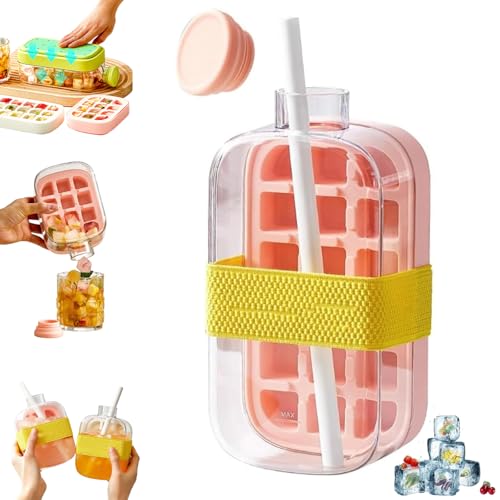 NAUXIU eiswürfel Flasche,Ice Cube Bottle,Eiswürfelbehälter Mit Deckel Und Behälter,Ice Cube Bottle,eiswürfelflasche Mit Deckel,2 In 1 Ice Cube Tray,Water Bottle with Lid and Container von NAUXIU