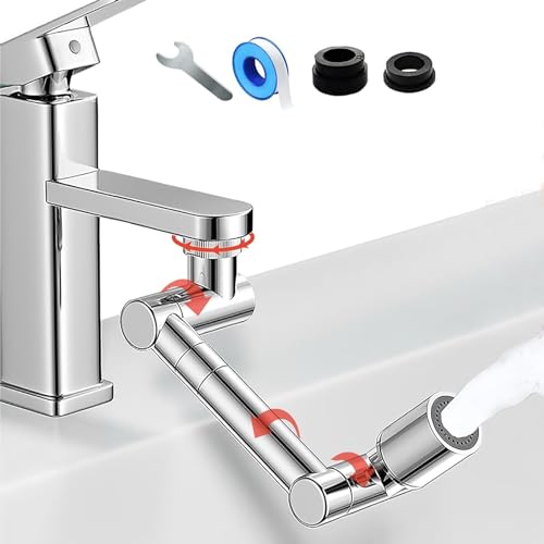 Schwenkbarer wasserhahn,Drehbarer Wasserhahn Aufsatz,1440° Drehbar Wasserhahn Strahlregler,Wassersparender Siebstrahlregle,Universal Perlatoren für Wasserhähne Küch (Silber 1) von NAUXIU