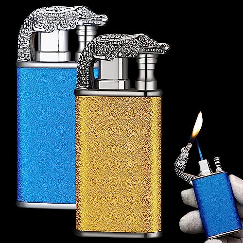 NAVESO 2 Stück Crocodile Lighter, Magic Double Flame Feuerzeug, Coole Feuerzeuge Wind-Proof Direct Jet Blue Fire Lighter, Dual Arc Lighter Jet Flame Refillable Arc Lighter for Camping, Adventure von NAVESO