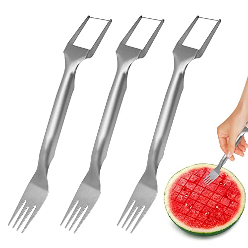 NAVESO Wassermelonen Gabel, 3Pcs Wassermelonen Gabel Schneider, 2 In 1 Watermelon Fork Slicer, Edelstahl Melonenschneider Gabel, Wassermelonen Slicer, Schneidewerkzeug für Wassermelonen von NAVESO