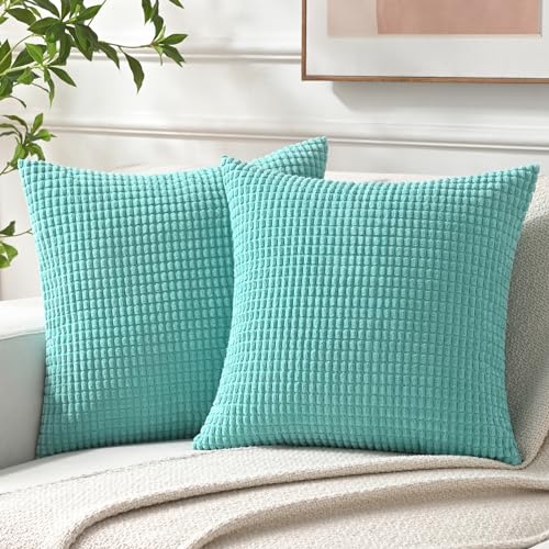 NAVIBULE Cord-Kissenbezüge, weich, dekorativ, einfarbig, quadratisch, für Couch, Bett, Sofa, 45,7 x 45,7 cm, Türkis, 2 Stück von NAVIBULE