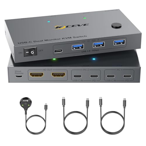 USB C KVM Switch 2 Monitore 2 Laptops, Dual Monitor USB Typc C KVM-Umschalter unterstützt 4K@60Hz für 2 Computer teilen sich Tastatur, Maus und Monitor USB C KVM Switch 2 Monitore 2 Laptops, Dual Monitor USB Typc C KVM-Umschalter unterstützt 4K@60Hz für 2 Computer teilen sich Tastatur, Maus und Monitor von NAWEN