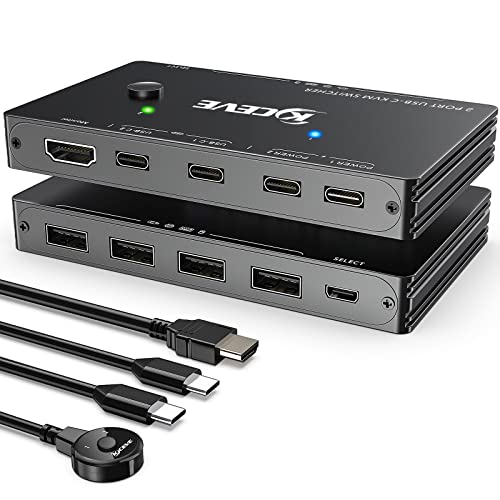 USB-C KVM Switch für 2 Typ-C Computer, KCEVE KVM Typ-C Umschalter Unterstützt 4K @ 60Hz, die Tastatur, Maus und Monitor teilen, unterstützt 87 W PD-Schnellladung von NAWEN