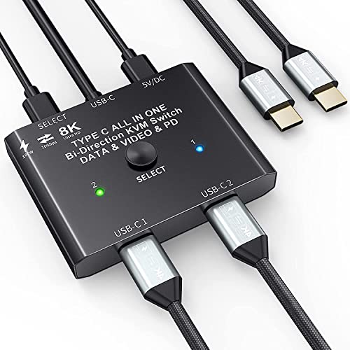 USB Typ-C Switch 2 in 1 Out / 1 in 2 Out, Bidirektionaler USB-C Umschalter für 2 Laptops mit USB-C-Anschluss, unterstützt 4K@120Hz, 8K@60Hz Video/10 Gbit/s Datenübertragung von NAWEN