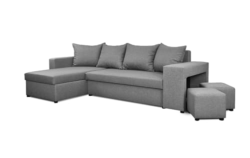 NAWSTOL - Ecksofa Couch Tymon mit Schlaffunktion und Bettkasten - Schlafsofa Couchgarnitur Eckcouch Ecke Bettcouch- Universal (Hellgrau) von NAWSTOL