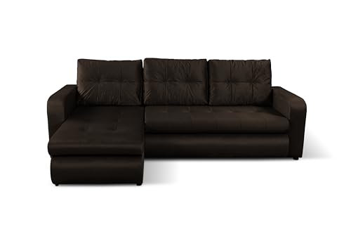NAWSTOL - Ecksofa Orlando mit Schlaffunktion und 2 Bettkästen – Schlafsofa mit Stauraum, L-Form, Moderne Couch für Wohnzimmer, viele Farben wählbar (Dunkelbraun) von NAWSTOL