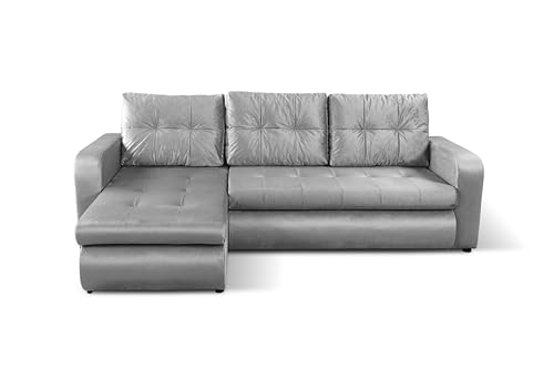 NAWSTOL - Ecksofa Orlando mit Schlaffunktion und 2 Bettkästen – Schlafsofa mit Stauraum, L-Form, Moderne Couch für Wohnzimmer, viele Farben wählbar (Hellgrau) von NAWSTOL