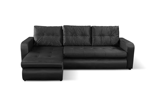 NAWSTOL - Ecksofa Orlando mit Schlaffunktion und 2 Bettkästen – Schlafsofa mit Stauraum, L-Form, Moderne Couch für Wohnzimmer, viele Farben wählbar (Schwarz) von NAWSTOL