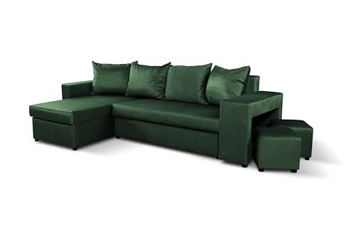 NAWSTOL - Ecksofa SAM – Moderne Wohnzimmersofa Couch mit Schlaffunktion und Bettkasten – Eckcouch Sofa L-Form – Bequeme Couchgarnitur für Wohnzimmer (Dunkelgrün) von NAWSTOL