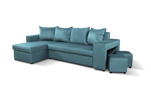 NAWSTOL - Ecksofa SAM – Moderne Wohnzimmersofa Couch mit Schlaffunktion und Bettkasten – Eckcouch Sofa L-Form – Bequeme Couchgarnitur für Wohnzimmer (Hellblau) von NAWSTOL