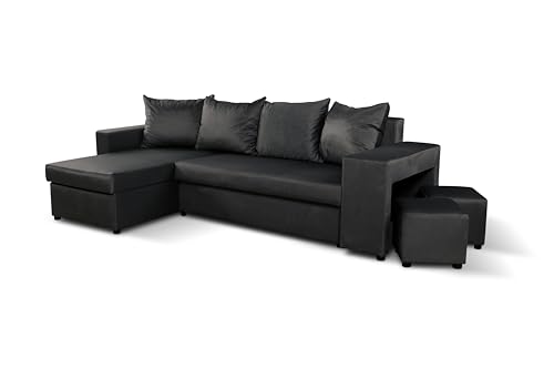 NAWSTOL - Ecksofa SAM – Moderne Wohnzimmersofa Couch mit Schlaffunktion und Bettkasten – Eckcouch Sofa L-Form – Bequeme Couchgarnitur für Wohnzimmer (Schwarz) von NAWSTOL