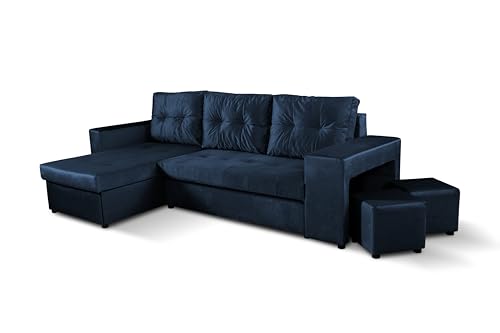 NAWSTOL - Leo Ecksofa mit Schlaffunktion und Bettkasten – Moderne Schlafcouch mit Federkern, wechselbare Ecke – Schlafsofa – Bequemes Sofa für Wohnzimmer (Dunkelblau) von NAWSTOL