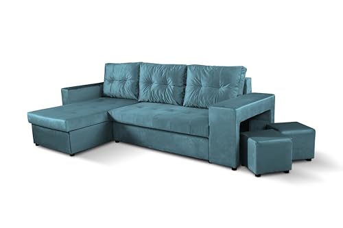 NAWSTOL - Leo Ecksofa mit Schlaffunktion und Bettkasten – Moderne Schlafcouch mit Federkern, wechselbare Ecke – Schlafsofa – Bequemes Sofa für Wohnzimmer (Hellblau) von NAWSTOL