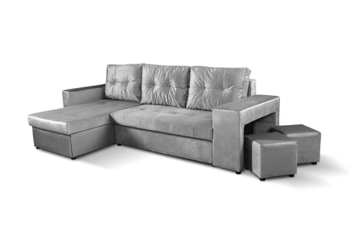 NAWSTOL - Leo Ecksofa mit Schlaffunktion und Bettkasten – Moderne Schlafcouch mit Federkern, wechselbare Ecke – Schlafsofa – Bequemes Sofa für Wohnzimmer (Hellgrau) von NAWSTOL