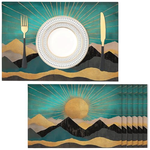 2er Set Tischset Platzset Goldene Sonne Dekorative Platzmatte hochwertige Baumwolle und Leinen Tischunterlagen 45x30cm Hang Platzsets Abwaschbar von NAWVNMI